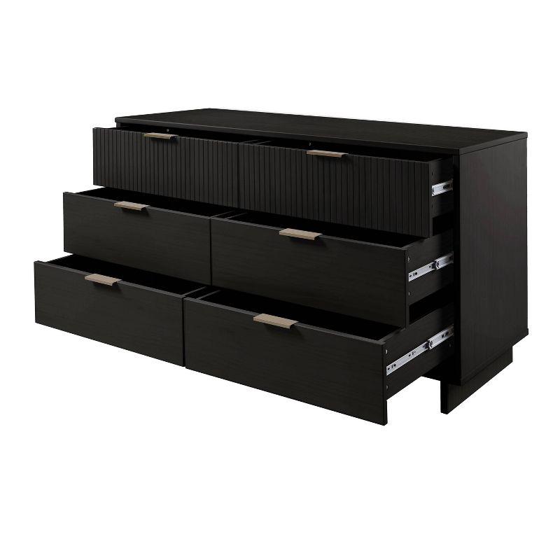 Granville Modern 6 Drawer Double Wide Dresser Black - Manhattan Comfort: Bedroom Storage, Soft Close