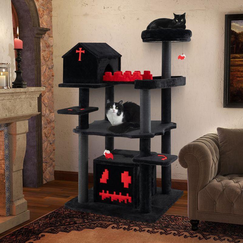 Tangkula Gothic Cat Tree 49" Tall Cat Tower w/ Coffin Bed & 2 Condos & Cozy Perch