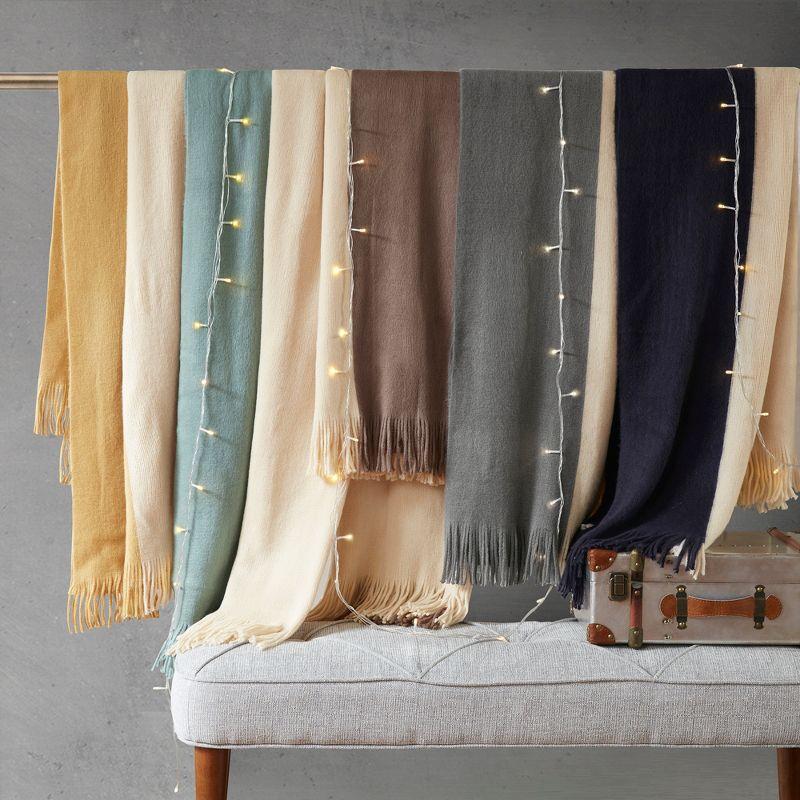 60"x50" Color Block Faux Cashmere Throw Blanket Aqua: Ink+Ivy, Luxury & Glam Style, Fringed Edges