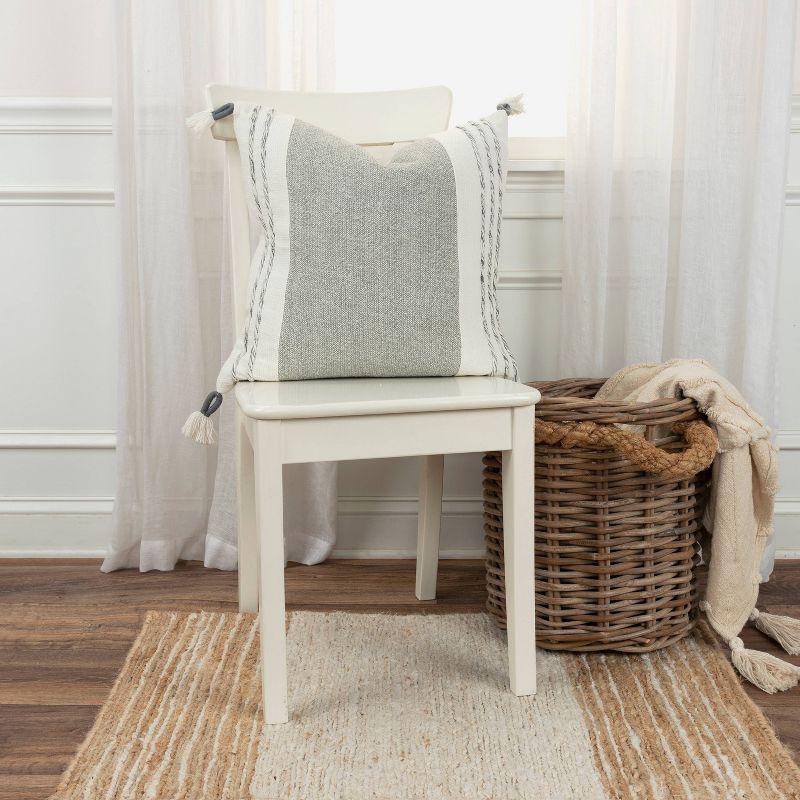 20"x20" Oversize Modern Craft Square Throw Pillow Cover Gray - Rizzy Home: Cotton Weave, Textured, Tasseled