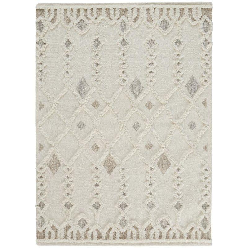 Anica Transitional Trellis & Lattice Ivory/Tan/Silver Area Rug