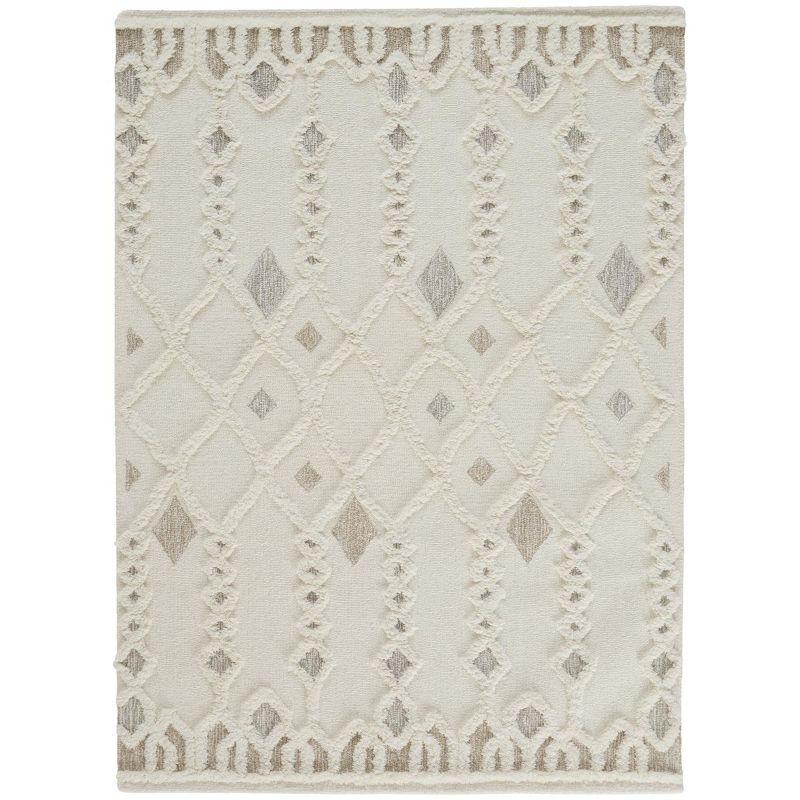 Anica Transitional Trellis & Lattice Ivory/Tan/Silver Area Rug