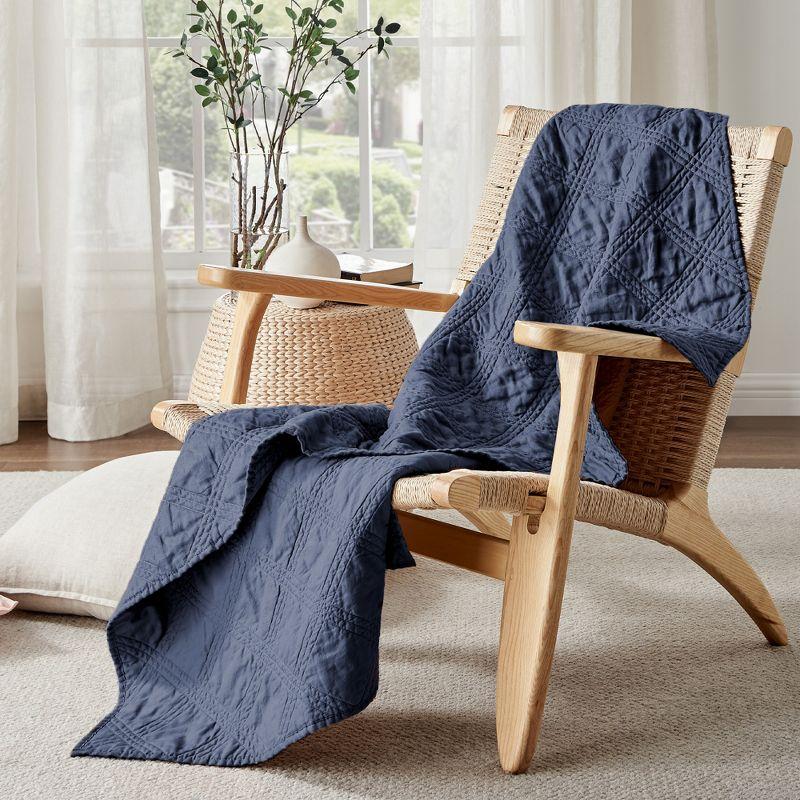 Navy Linen and Cotton Quilted Throw Blanket