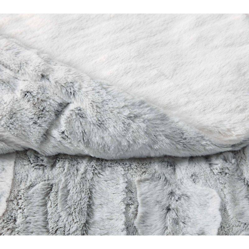 Gray Faux Fur Reversible Throw Blanket with Polyfill