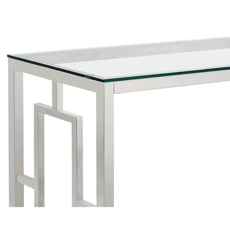 Merced Contemporary Nickel Finish Rectangular Glass Sofa Table