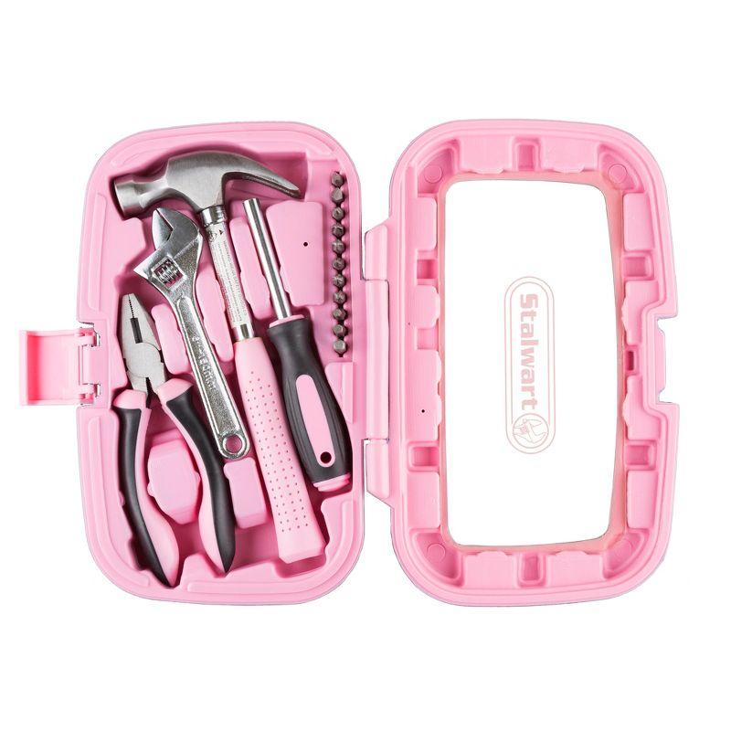 Fleming Supply Household Hand Tool Set Including a Hammer, Wrench, Screwdriver, and Pliers 15pc – Pink