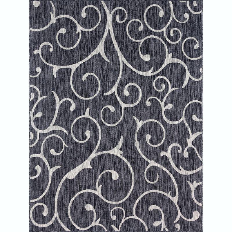 Unique Loom 9' 0 x 12' 2 Rectangle Indoor/Outdoor Botanical Charcoal Gray Area Rug