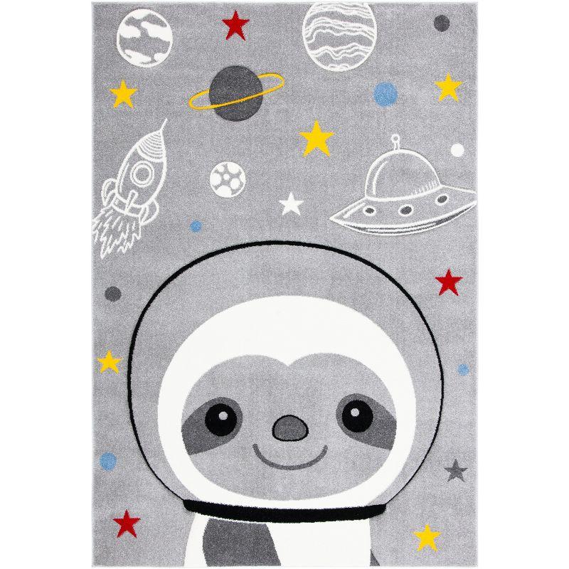 Slothy Space Explorer Hand-Knotted Kids' Gray Area Rug 3'3" x 5'3"