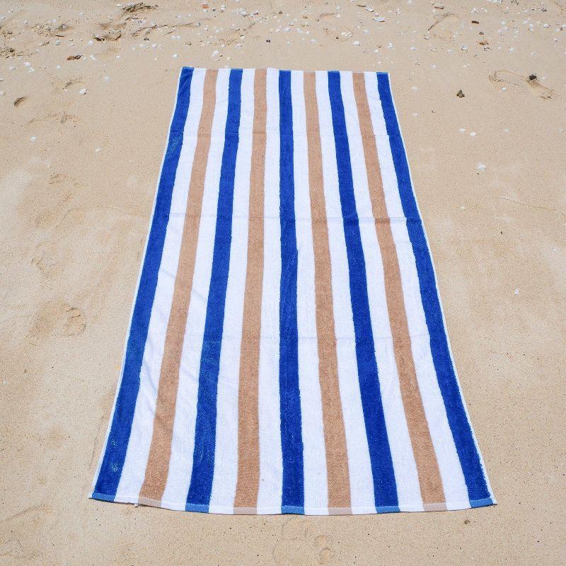 Arkwright Oversized Beach Towels (30x70, 4-Pack), Soft Ringspun Cotton Cabo Cabana Striped Beach Towel, Pool Towel, Bath Towel - Navy/Beige