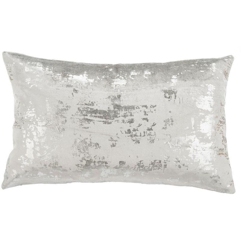 Edmee 12" x 20" Gray and Silver Metallic Pillow