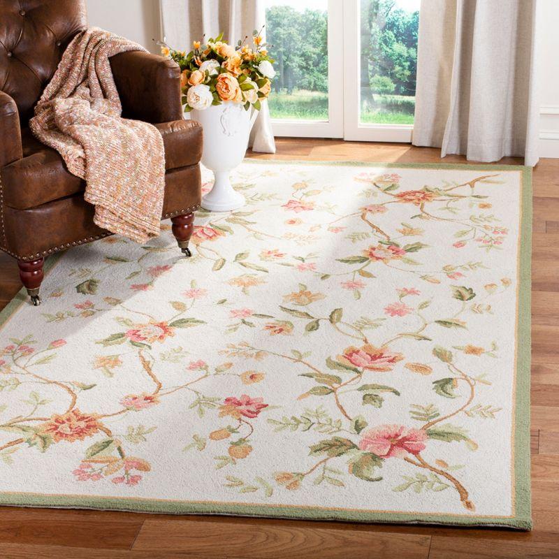 Ivory Floral Hand-Knotted Wool Area Rug, 6' x 9'