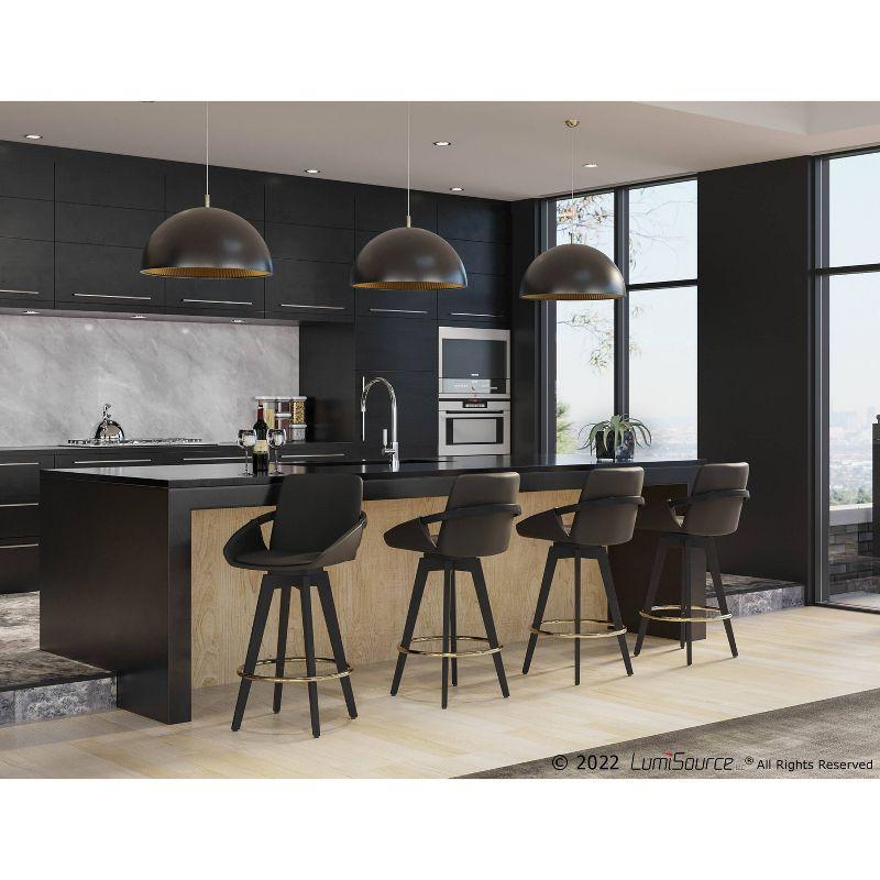 Set of 2 Cosmo PU Leather/Metal/Wood Counter Height Barstools Black/Gold - LumiSource: Swivel Seat, Fixed Height
