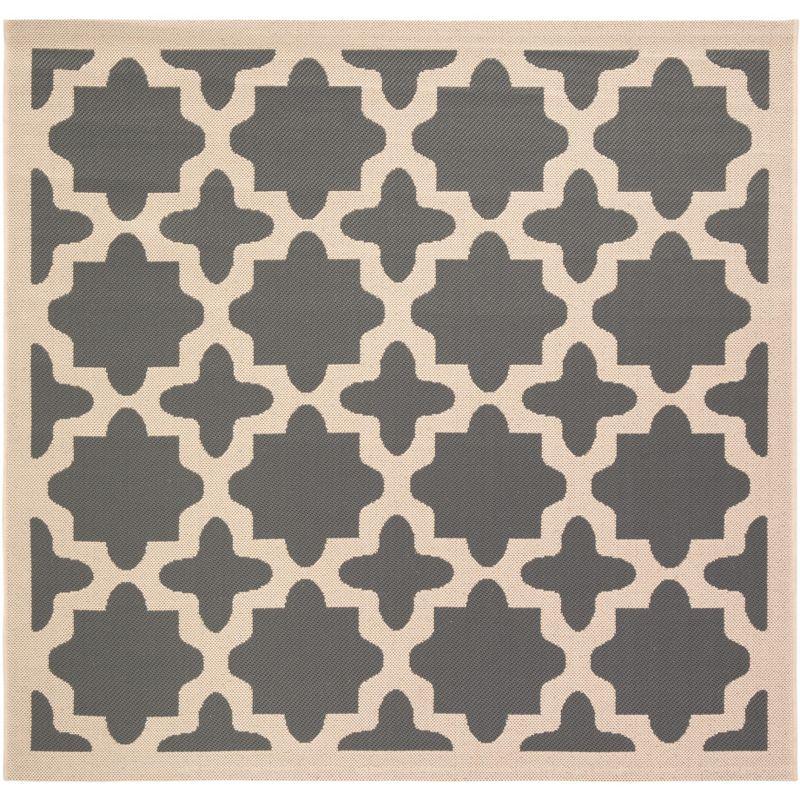Courtyard CY6913 Power Loomed Indoor and Outdoor Area Rug - Anthracite/Beige - 5'3"x5'3" - Safavieh