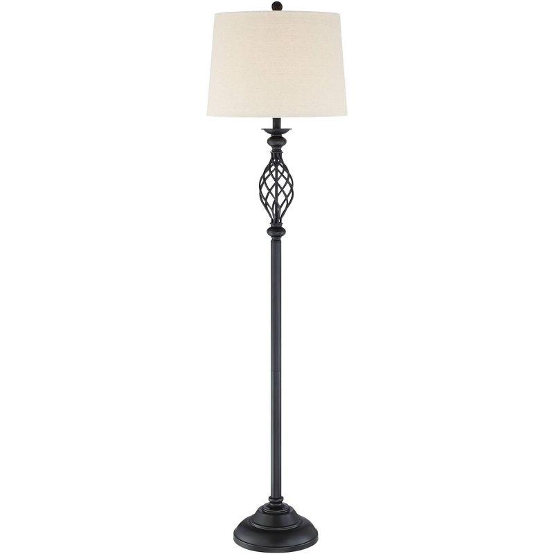 Bronze Iron Scroll 63" Rustic Floor Lamp with Cream Drum Shade