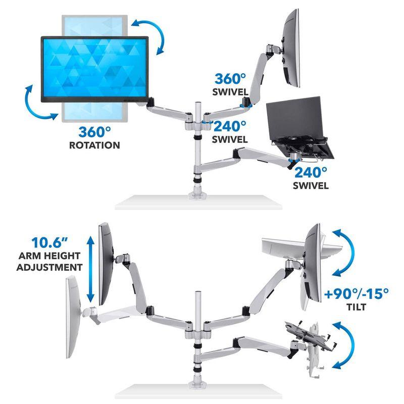 Mount-It! Monitor & Laptop Desk Stand, Fits Two Computer Monitors & One Laptop, Up To 27 Inch Monitors & 17 Inch Notebooks, Full Motion w/ Vented Tray