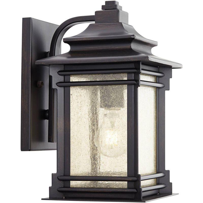 Franklin Iron Works Hickory Point Rustic Farmhouse Outdoor Wall Light Fixture Walnut Bronze 12" Frosted Cream Glass for Post Exterior Barn Deck House