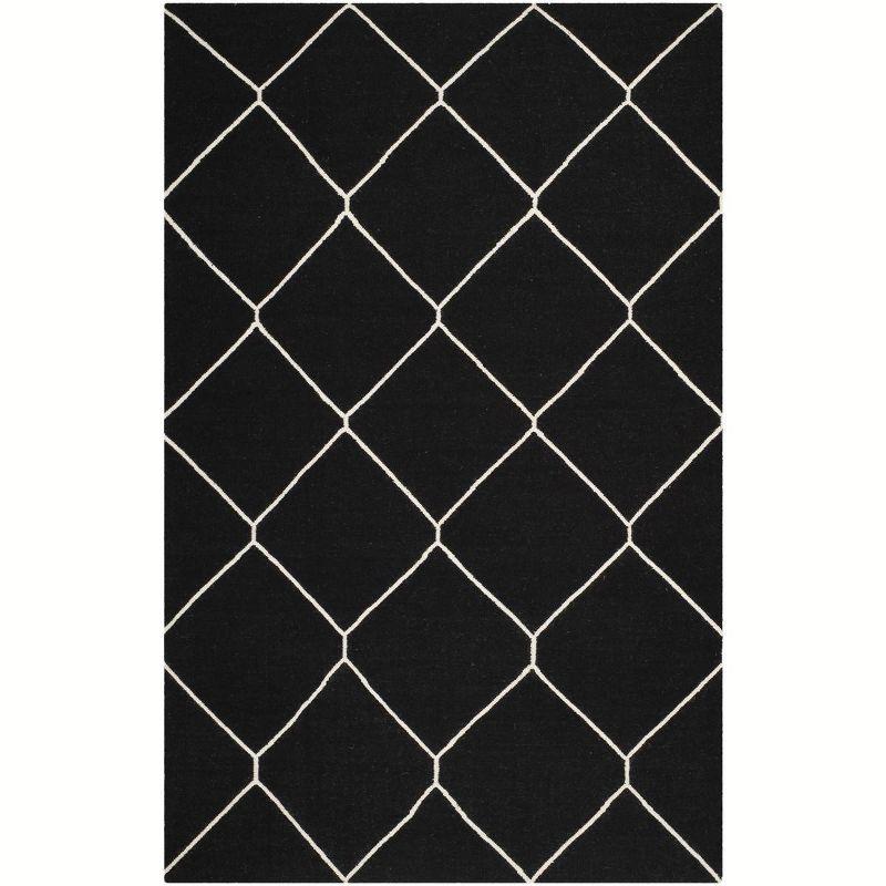 Dhurries DHU635 Hand Woven Area Rug - Black/Ivory - 4'x6' - Safavieh.