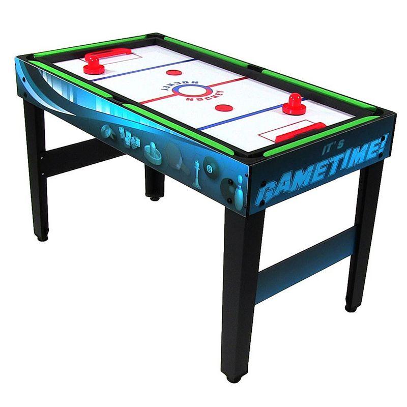 Sunnydaze Multi-Game Table with Billiards, Hockey, Foosball, Ping Pong, Shuffleboard, Chess, Cards, Checkers, Bowling, and Backgammon - Game Time Blue