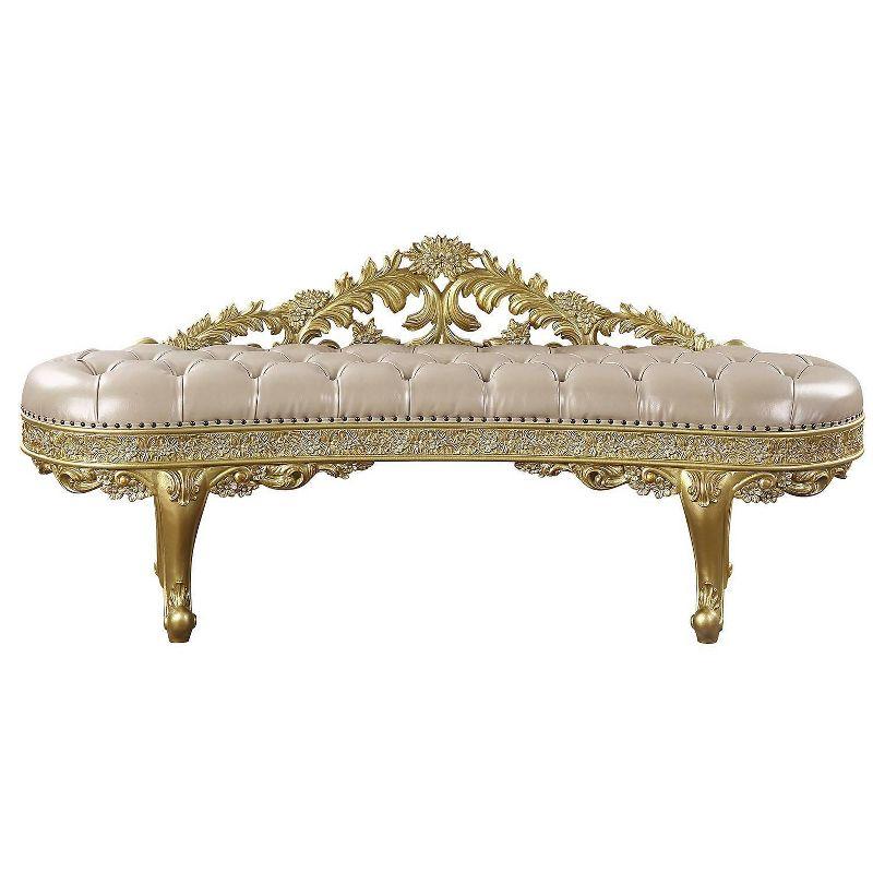 73" Light Gold PU Cabriole Bench with Storage and Metal Legs