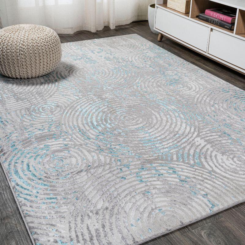 Coastal Abstract Swirls Area Rug 8' x 10' - Gray and Turquoise