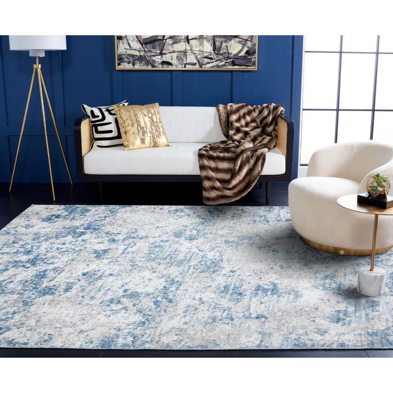 Modern Abstract Grey/Blue 3' Square Synthetic Accent Rug