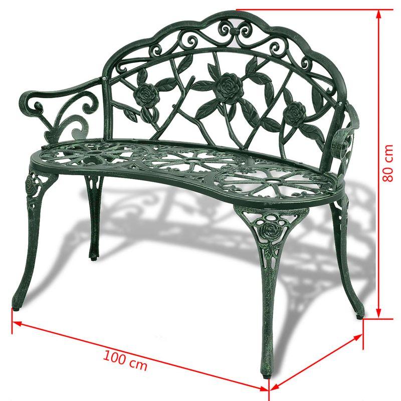 Green Cast Aluminum Garden Bench with Floral Design