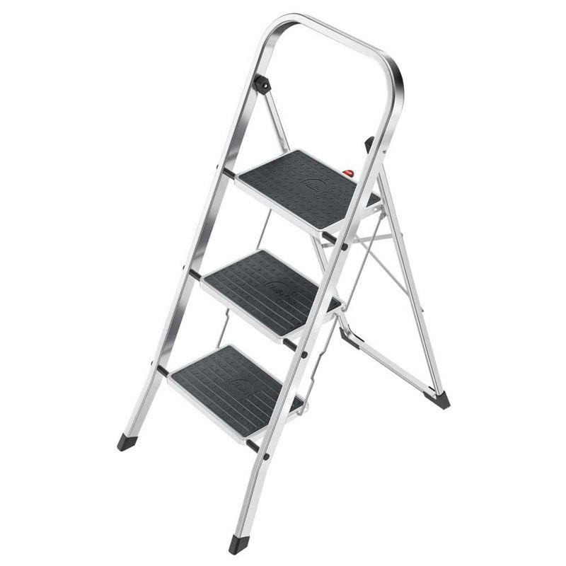 Hailo 3-Step Aluminum Folding Ladder with Non-Slip Black Steps