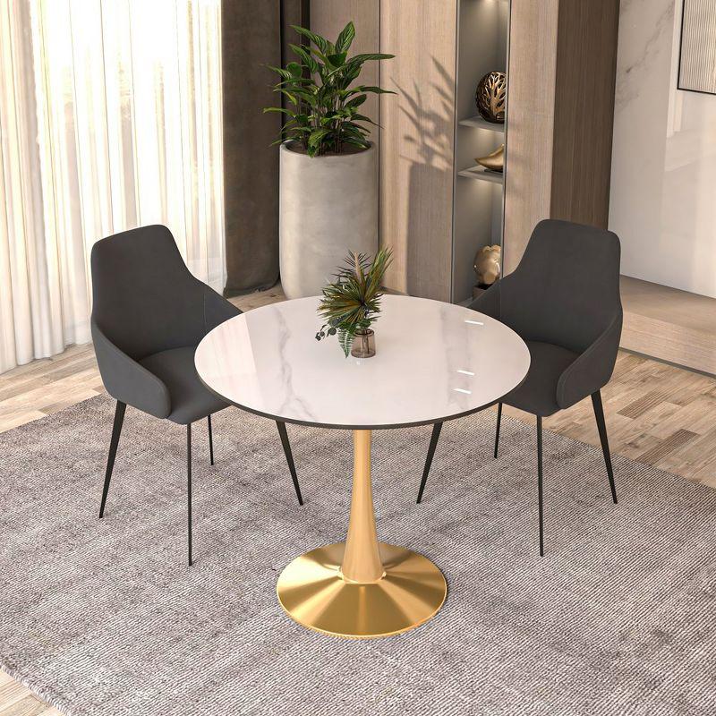 LeisureMod Bristol 35" Round Dining Table – Sintered Stone Top Accent Café Table & Sturdy Steel Gold Pedestal Base for Kitchen and Small Spaces