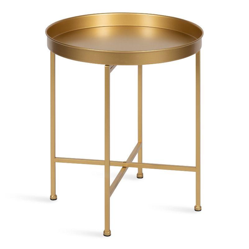 Gold Round Metal Foldable Side Table with Detachable Tray