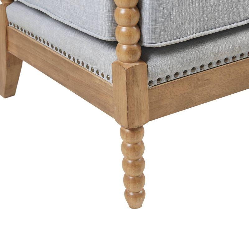 Elegant Light Blue Oakwood Accent Chair with Bronze Nailheads