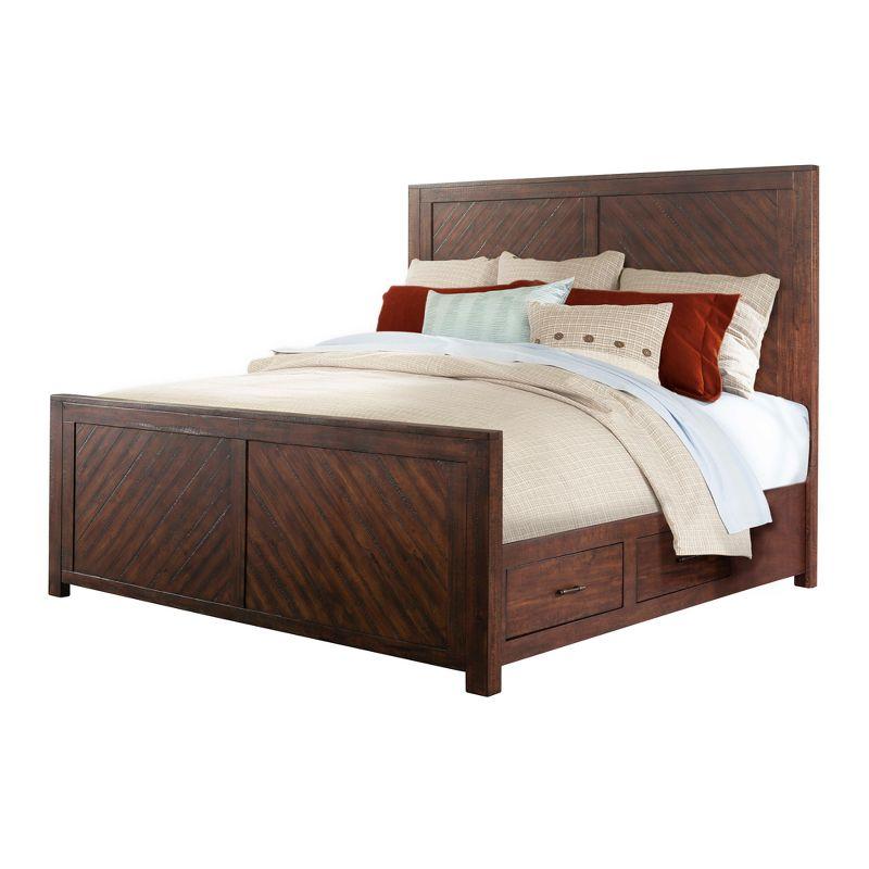 Rustic Walnut Queen Storage Bed with Drawers