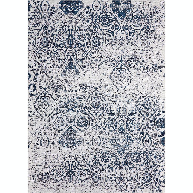 Williston Forge Damask Southwestern Machine Made Power Loom Polypropylene Indoor / Outdoor Area Rug in Ivory/Navy