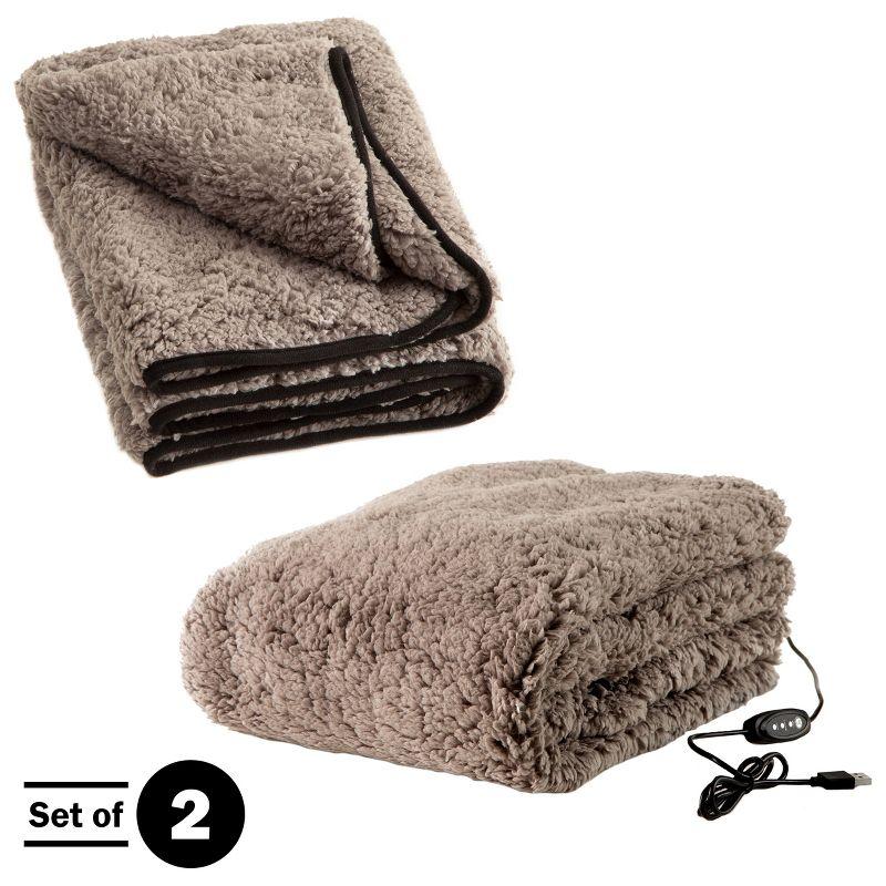 Stalwart 2-Pack Heated Blanket -USB-Powered Sherpa Throw Blankets for Travel, Home, Office, Camping