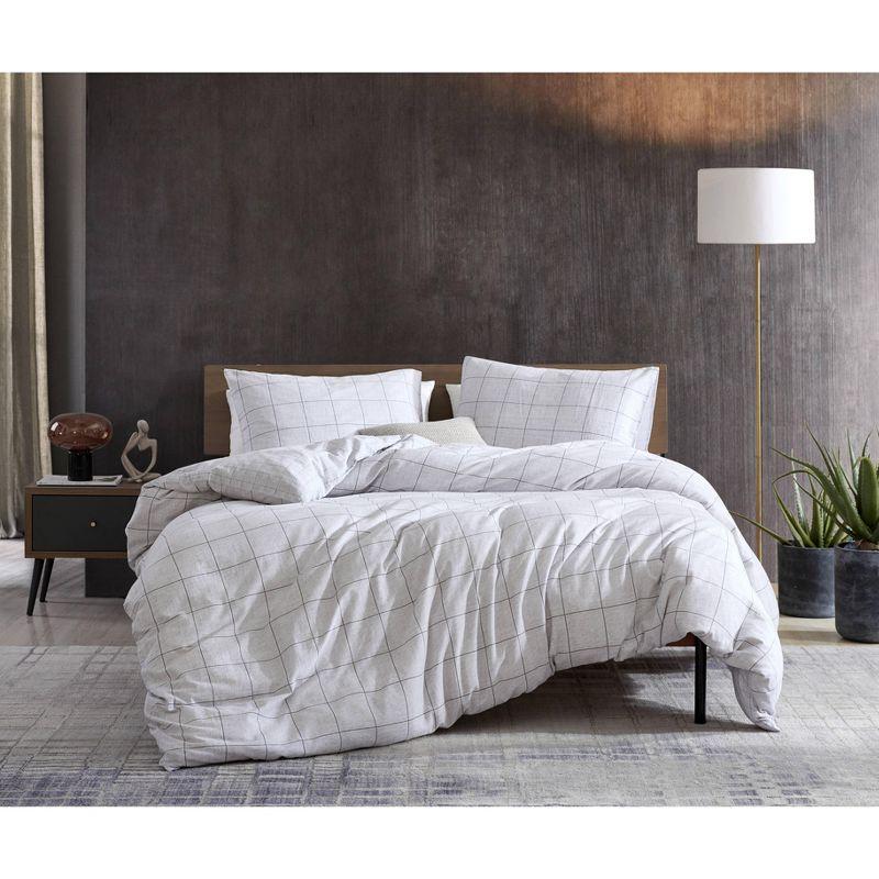 Kenneth Cole Holden Grid Cotton Grey Duvet Cover Set