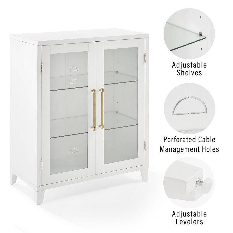 White Glass Door Kitchen Pantry Storage Cabinet with Gold Hardware