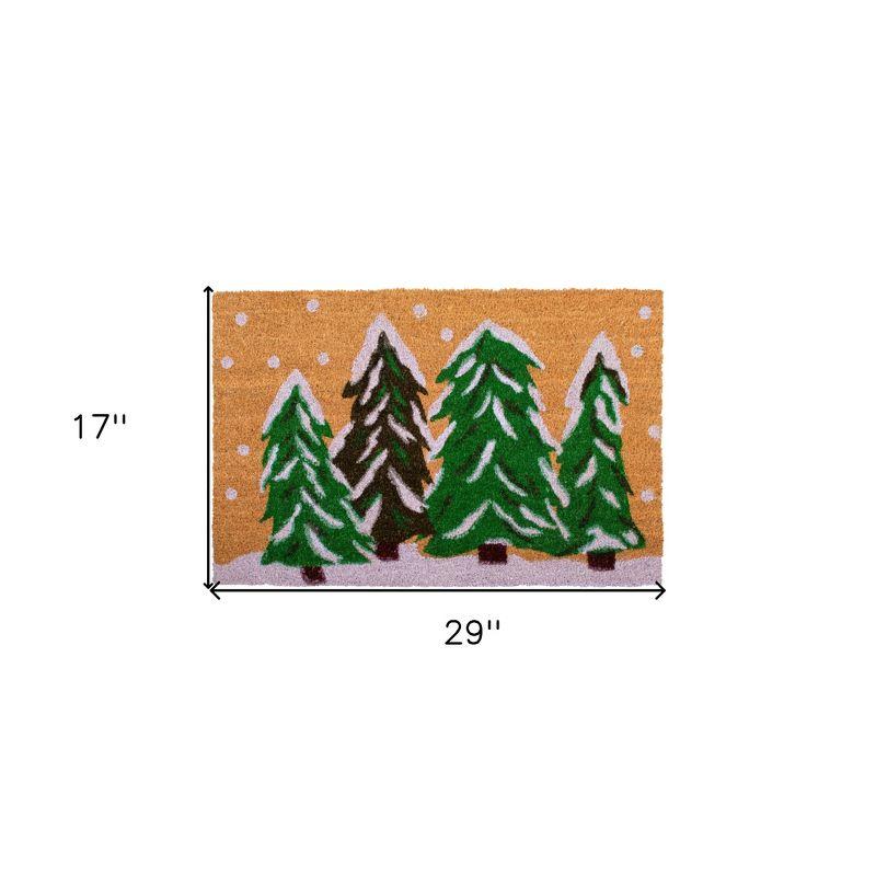 HomeRoots 17" X 29" Natural and Green Coir Christmas Trees Outdoor Christmas Door Mat
