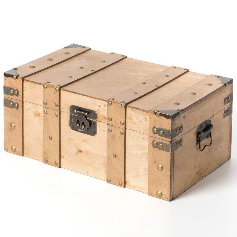 Vintiquewise Natural Wooden Style Trunk with Handles , Large