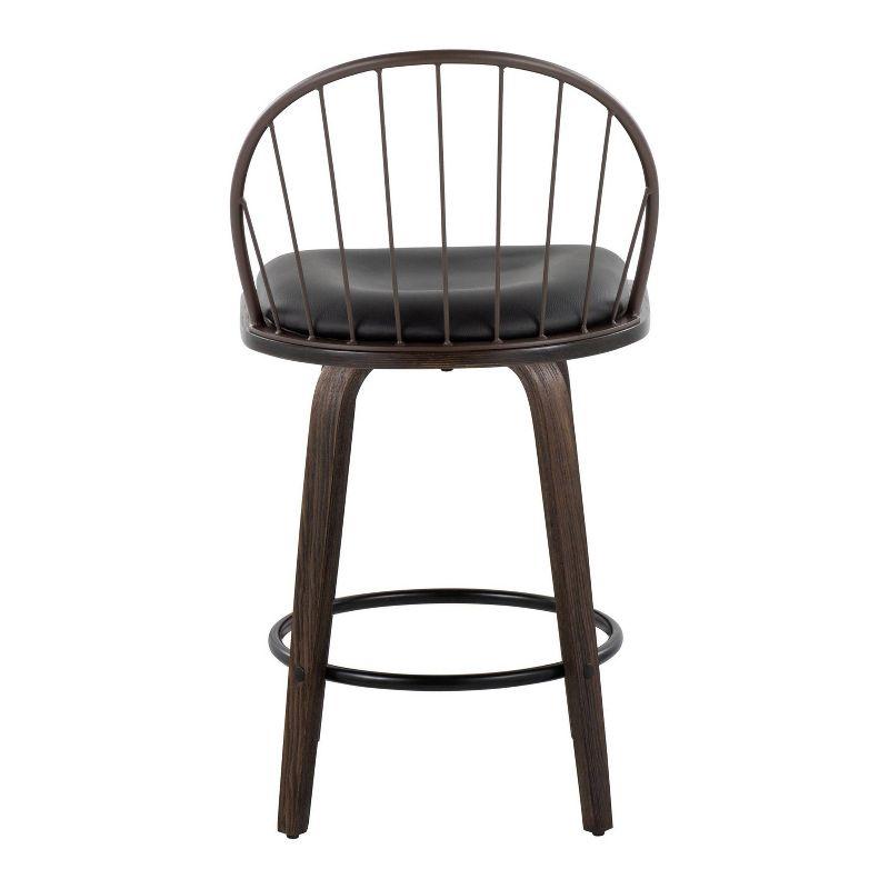 Set of 2 Riley Counter Height Barstools Walnut/Brown: Farmhouse Style, Swivel, Faux Leather - LumiSource