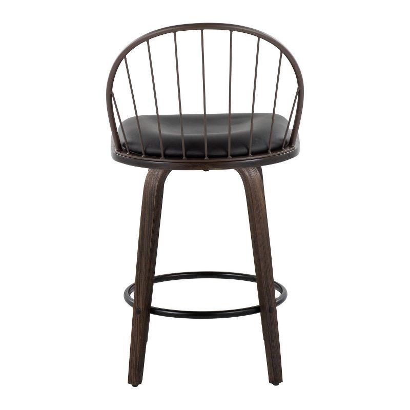 Walnut Bronze Swivel Counter Stool with Metal Backrest and Faux Leather Cushion