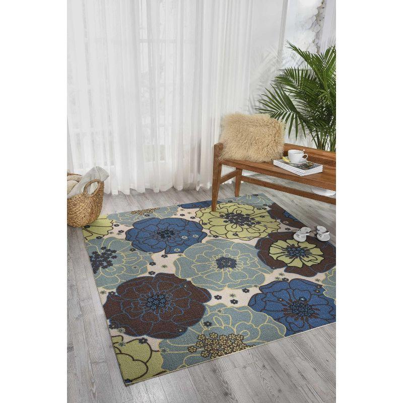 Light Blue Floral Synthetic Rectangular Area Rug