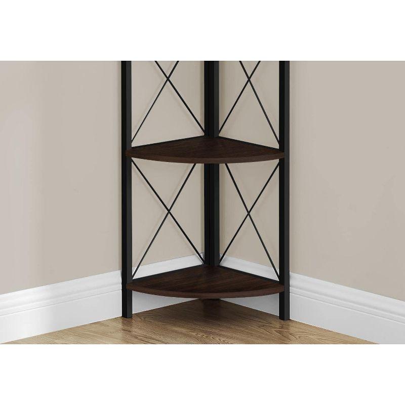 Bookshelf, Bookcase, Etagere, Corner, 4 Tier, 60"H, Office, Bedroom, Metal, Laminate