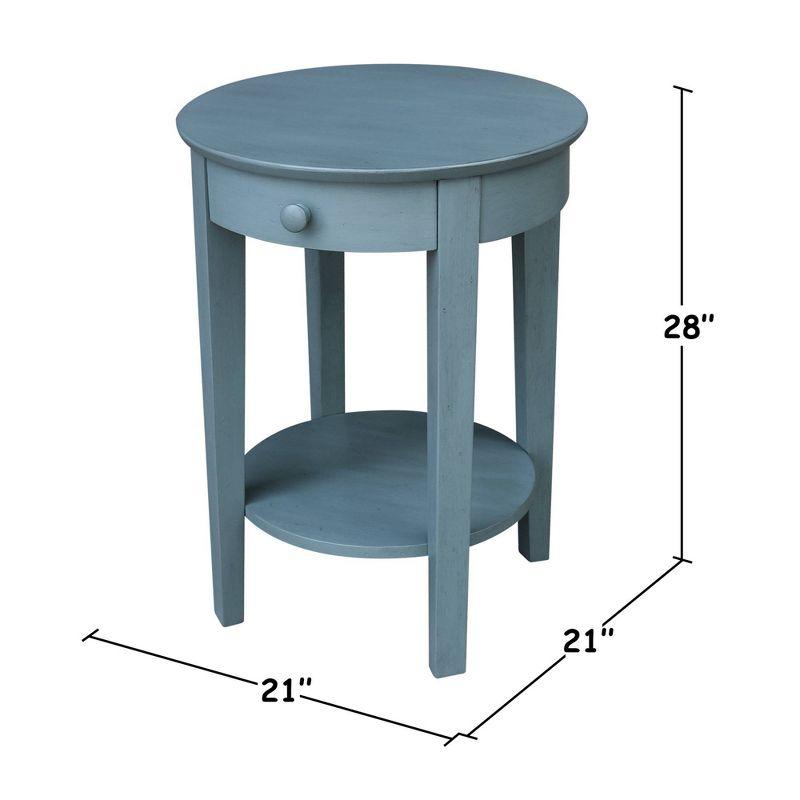 Phillips Antique Rubbed Accent Table with Drawer Ocean Blue - International Concepts: Hardwood Round Side Table with Shelf