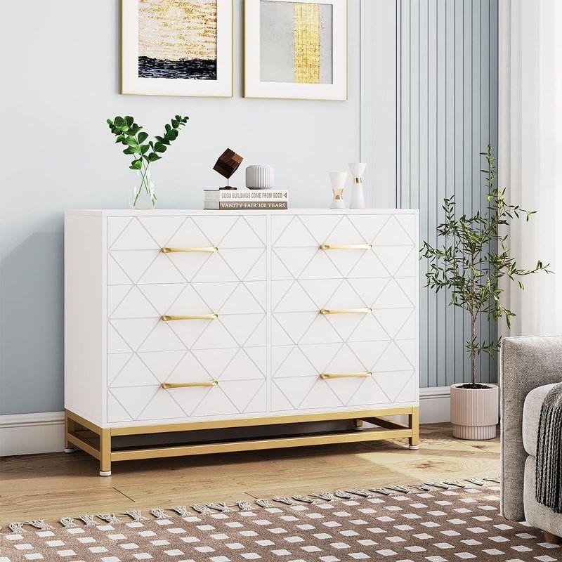Garvee Dresser for Bedroom with 6 Drawer, Wood Dressers Chest of Drawers with Wide Drawers and Metal Handles for Living Room Hallway Entryway, White