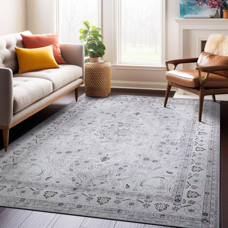 World Rug Gallery Transitional Medallion Machine Washable 7'7"x9'6" Gray Area Rug:  Stain-Resistant,  Flat Pile,  Indoor Use