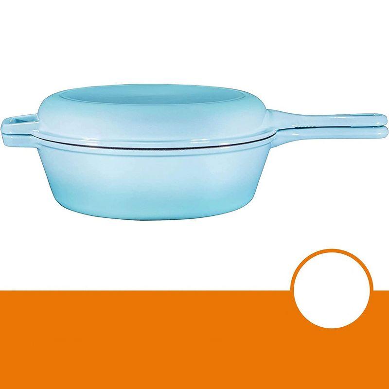 Bruntmor 2-in-1 Blue Pre-seasoned Cast Iron Dutch Oven and Skillet Set, 3 Quarts, Oven and Dishwasher Safe