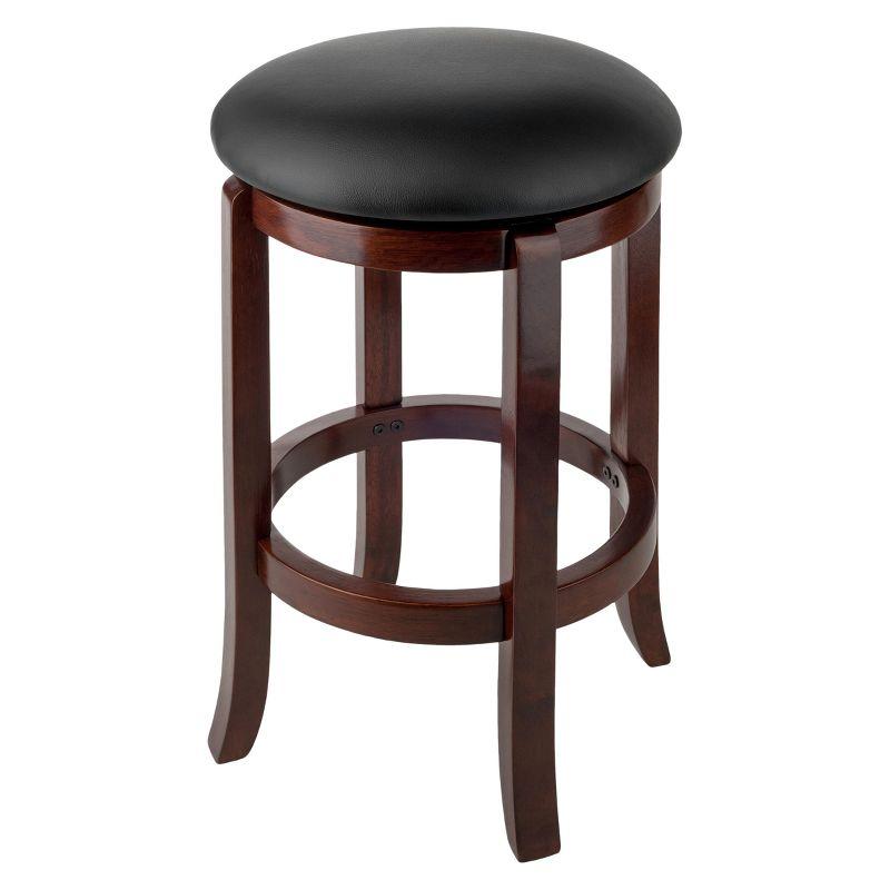 Winsome Walcott 24" Transitional Black Leather and Walnut Wood Swivel Barstool