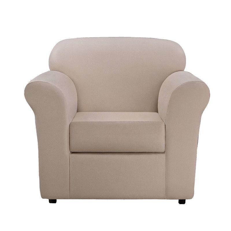 Pebbled Ivory Stretch Leather Chair Slipcover