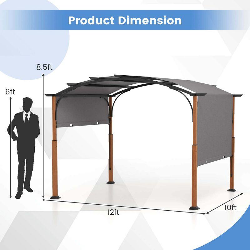 Costway 10 x 12 FT Outdoor Retractable Pergola with Retractable Canopy Wood Looking Posts Gray