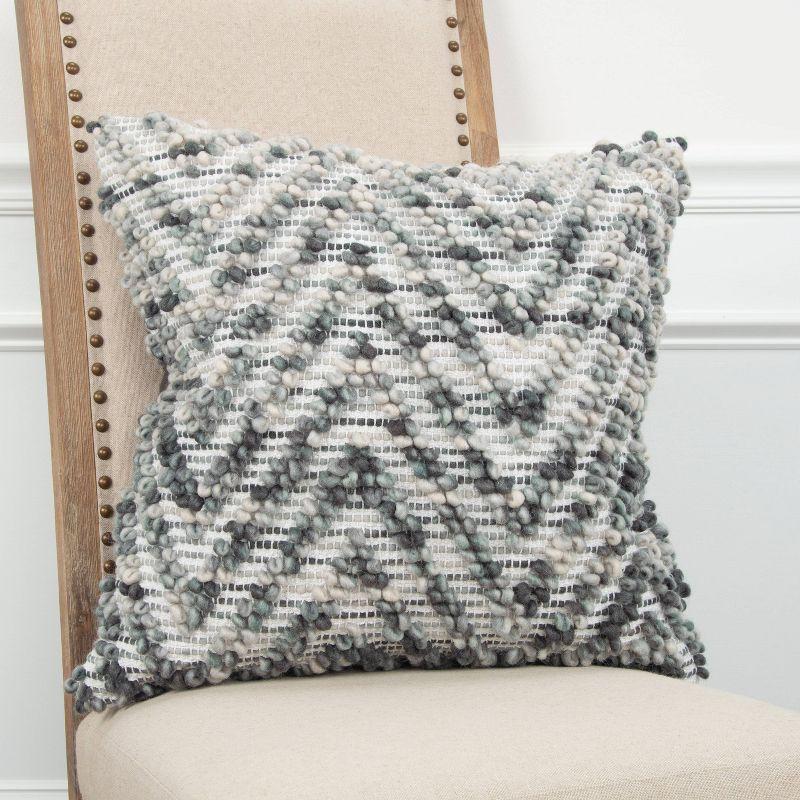 20"x20" Chevron Throw Pillow Natural/Gray - Rizzy Home: Wool & Cotton, Zippered Cover