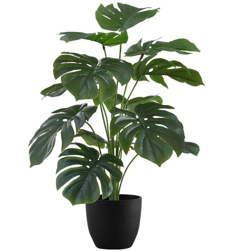 24" Green Monstera Artificial Indoor Floor Plant in Black Pot